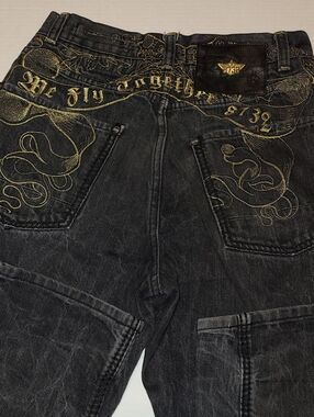 Eight 732 Mens Denim Jeans Black with Gold Embroidered Back Pocket Detail